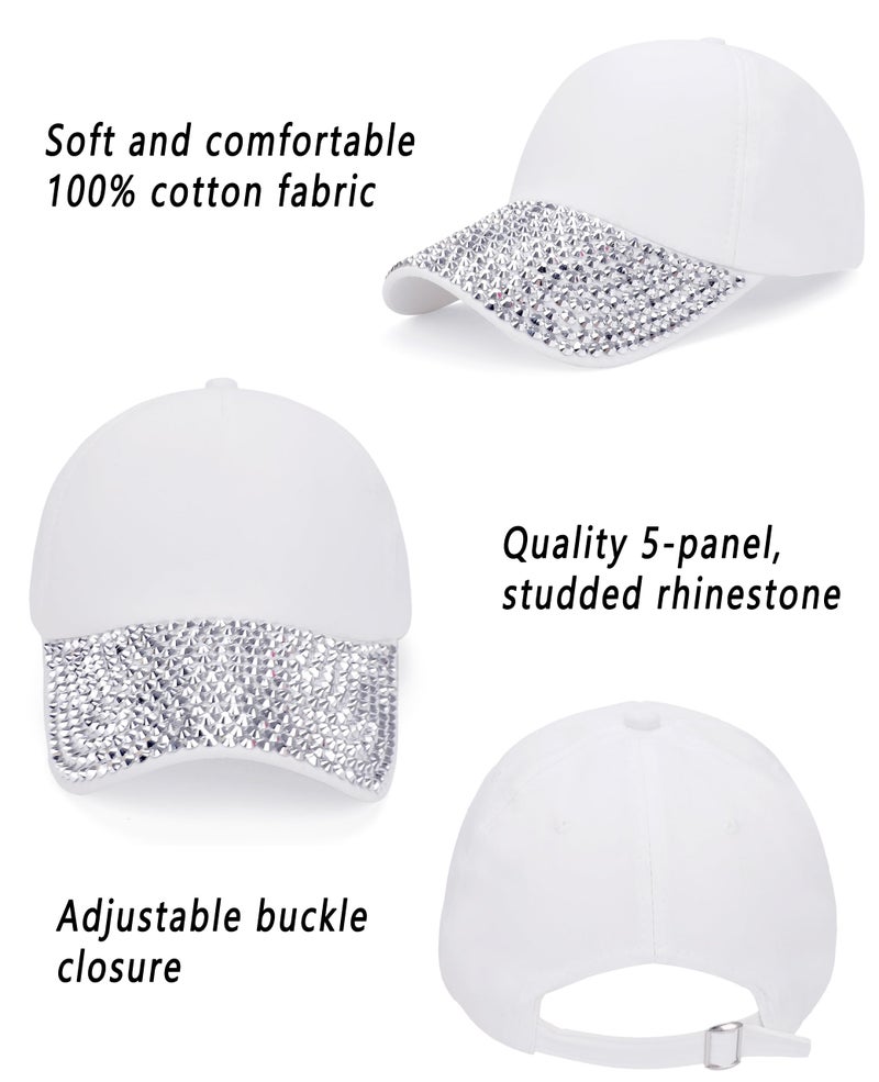 Ztl Womens Studded Rhinestone Baseball Cap Dad Trucker Hat Sparkle Bling Sun Hat A - White - Image 2